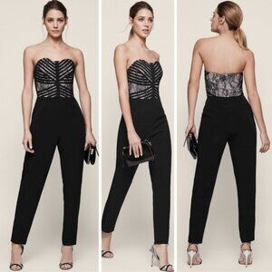 Reiss Sz 2 Ciara Bustier Lace Black Elegant Jumpsuit